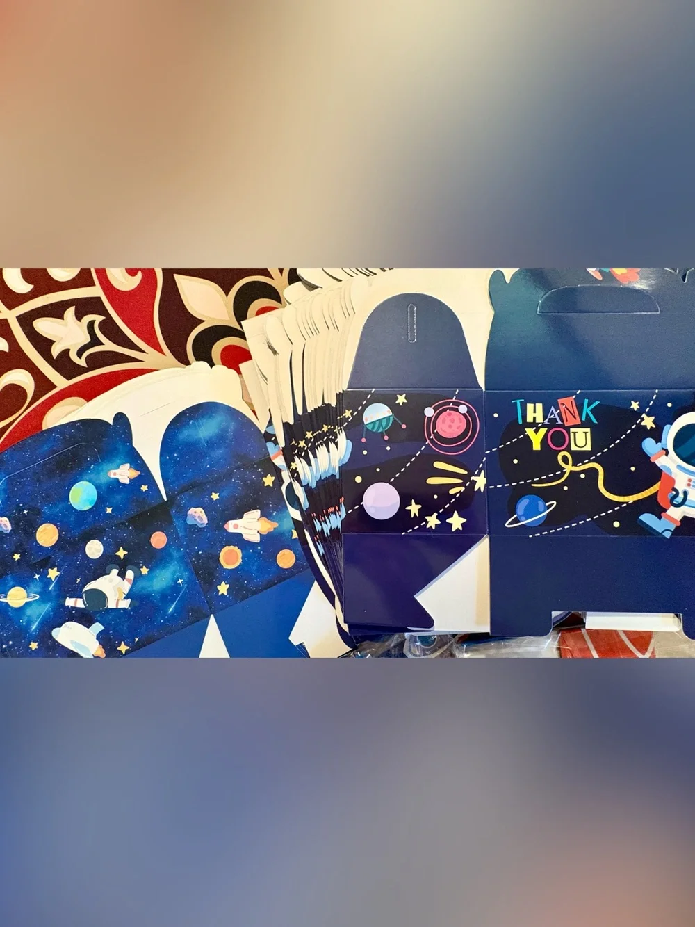 Space-Themed Thank You Favor Boxes and Party Bags - Blue Galaxy Print